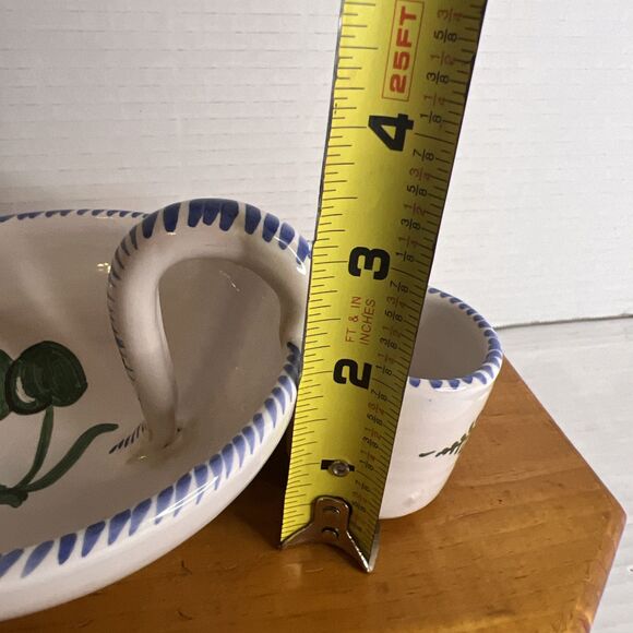 Made in Spain Olive Bowl with Toothpick Salt Holder Painted pottery Bowl Server - Picture 8 of 14